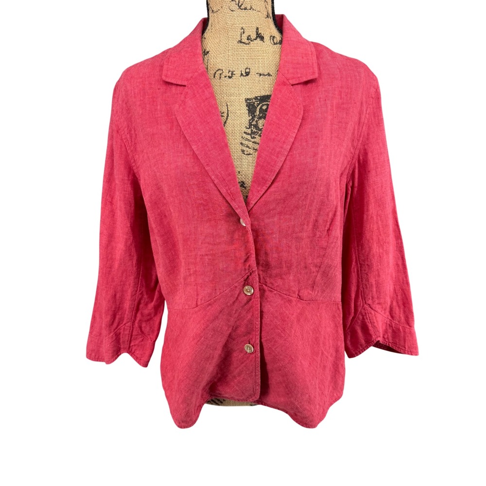 J. Jill Blazer Women 16 Red Linen 3/4 Sleeve Button Front Jacket Classic